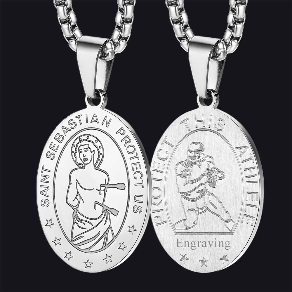 Saint Sebastian Football Necklace Medal Protection Stainless Steel