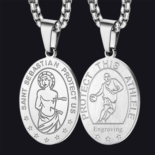 FaithHeart St Sebastian Basketball Medal Engraved Necklace FaithHeart