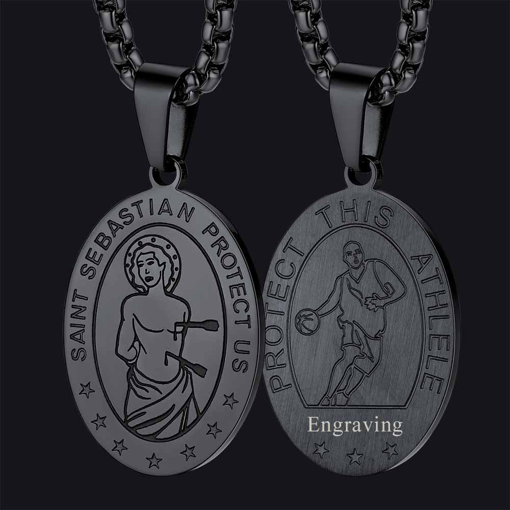 FaithHeart St Sebastian Basketball Medal Engraved Necklace FaithHeart