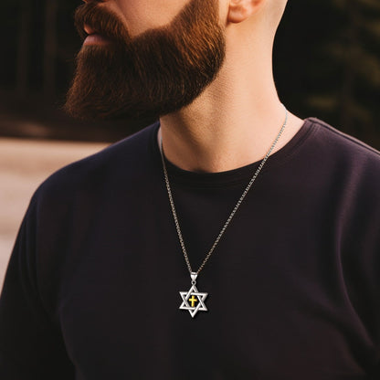 FaithHeart Sterling Silver Star of David With Cross Necklace for Men FaithHeart