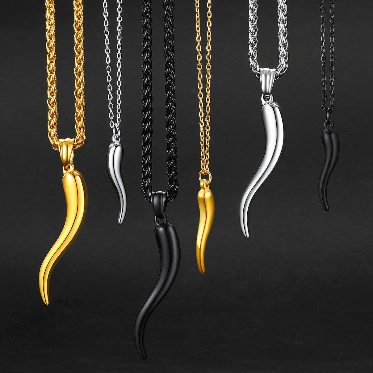 Italian Horn Necklace Cornicello Amulet Pendant for Men Women