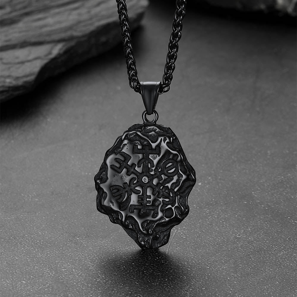 Black stainless steel Viking Vegvisir necklace for men