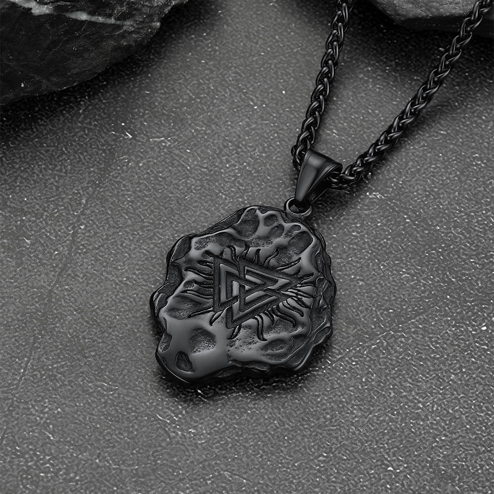 Black Viking Vegvisir Necklace - Stainless Steel Men's Pendant
