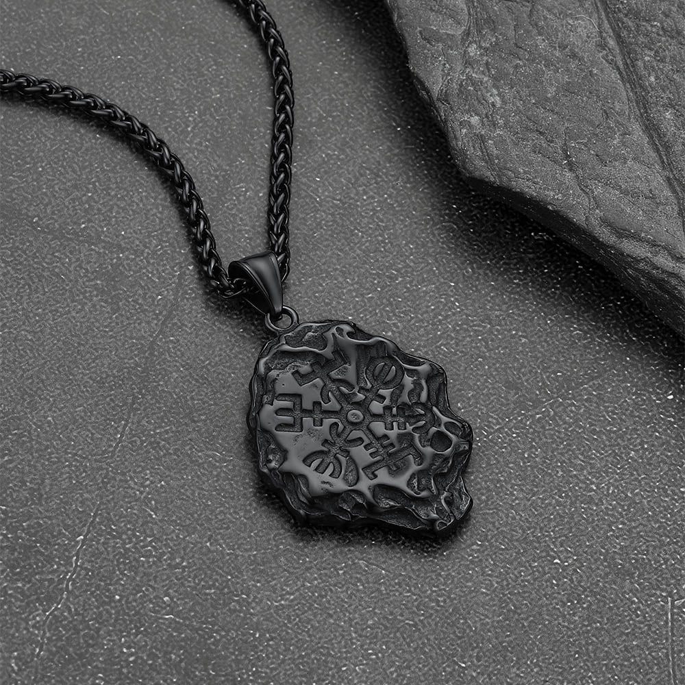 Black Viking Vegvisir Pendant Necklace for Men - Stainless Steel