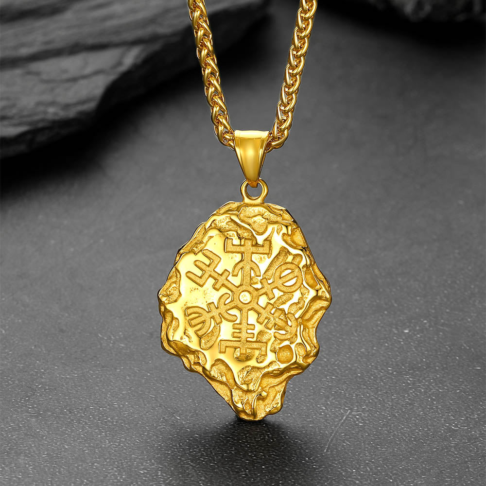 Golden Viking Vegvisir Compass Pendant Necklace