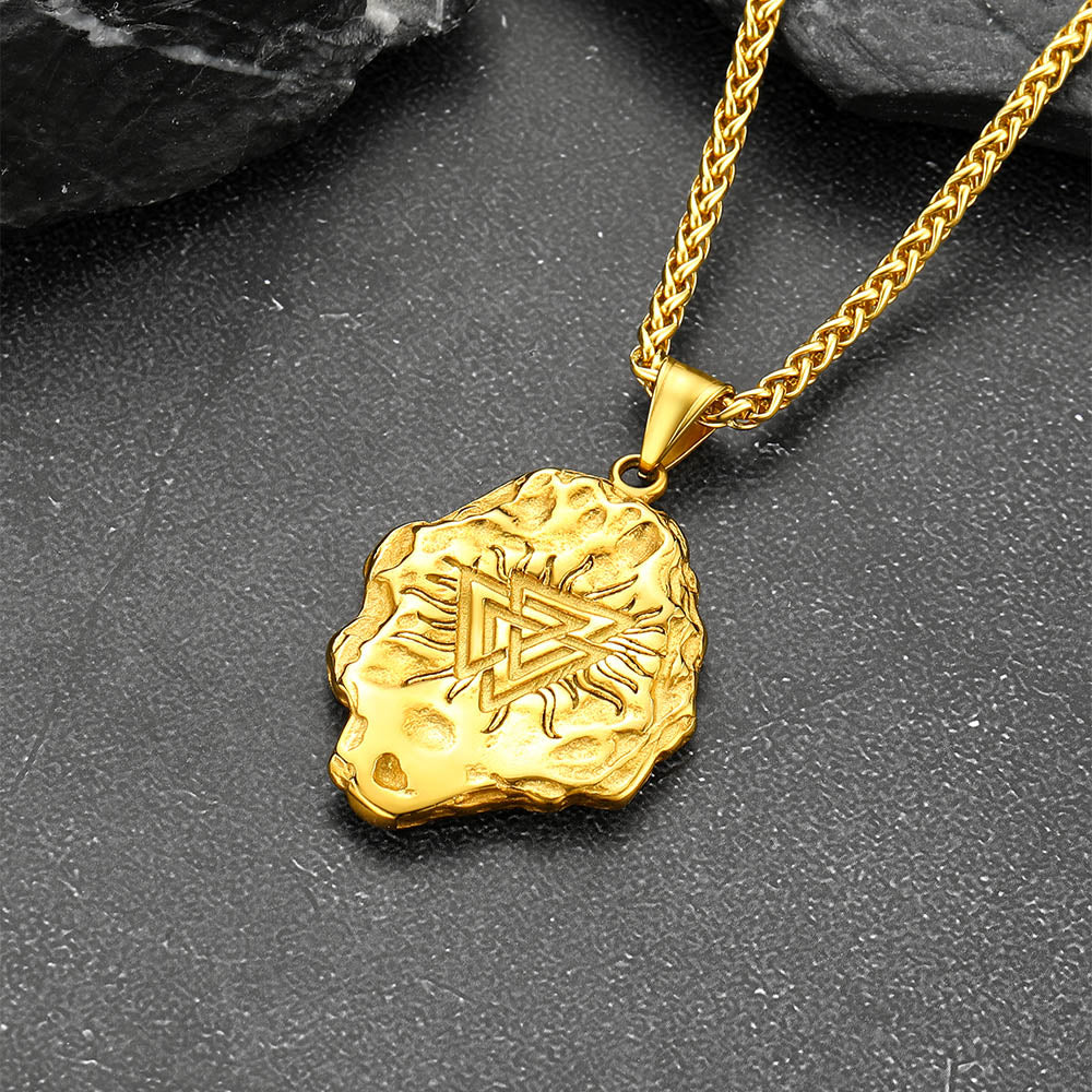 Gold Viking Compass Pendant Necklace for Men