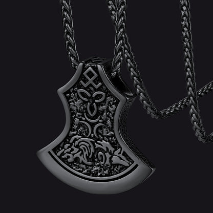 Battle Axe Viking Pendant Necklace with Compass For Men