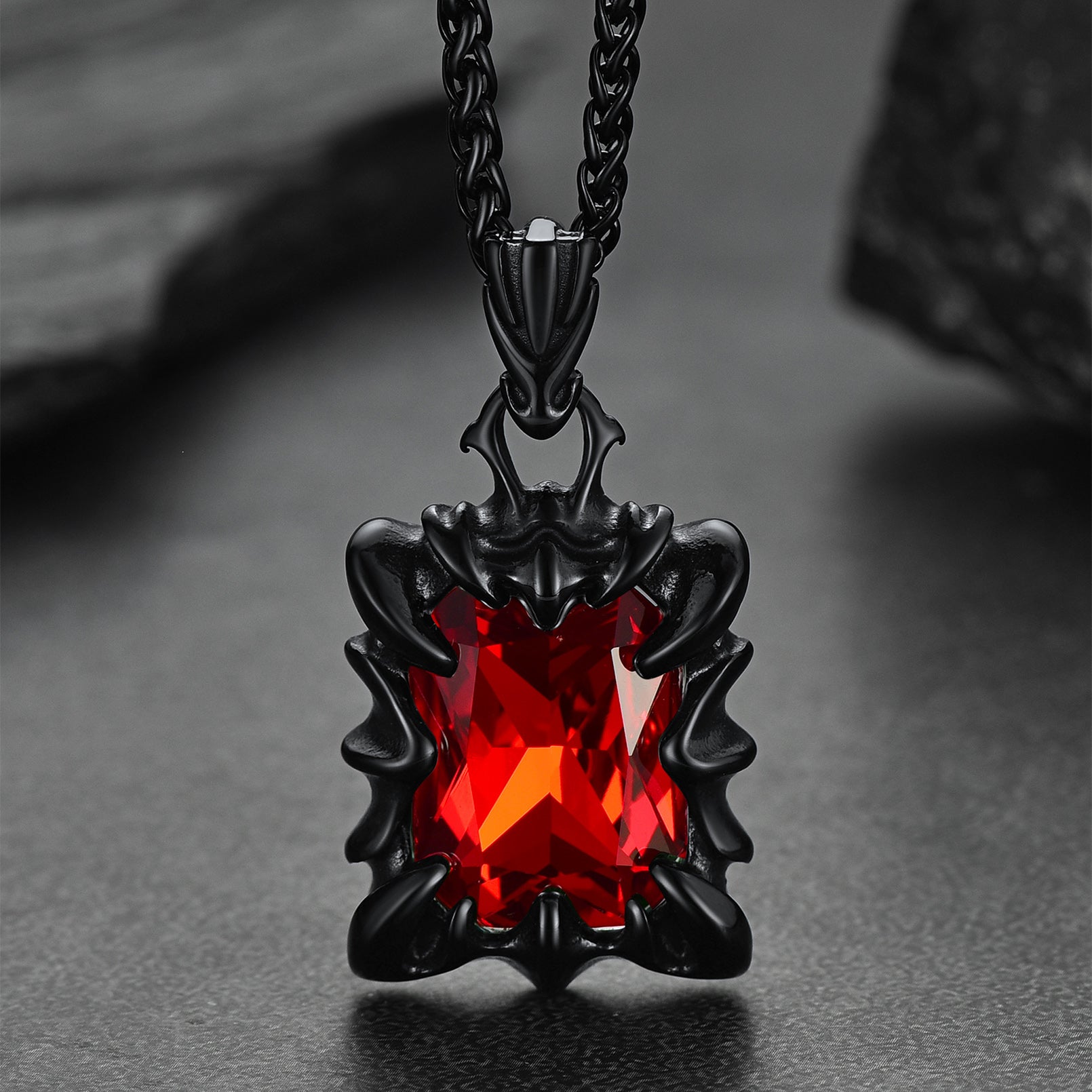 Gothic Crystal Ruby Dragon Claw Necklace for Men