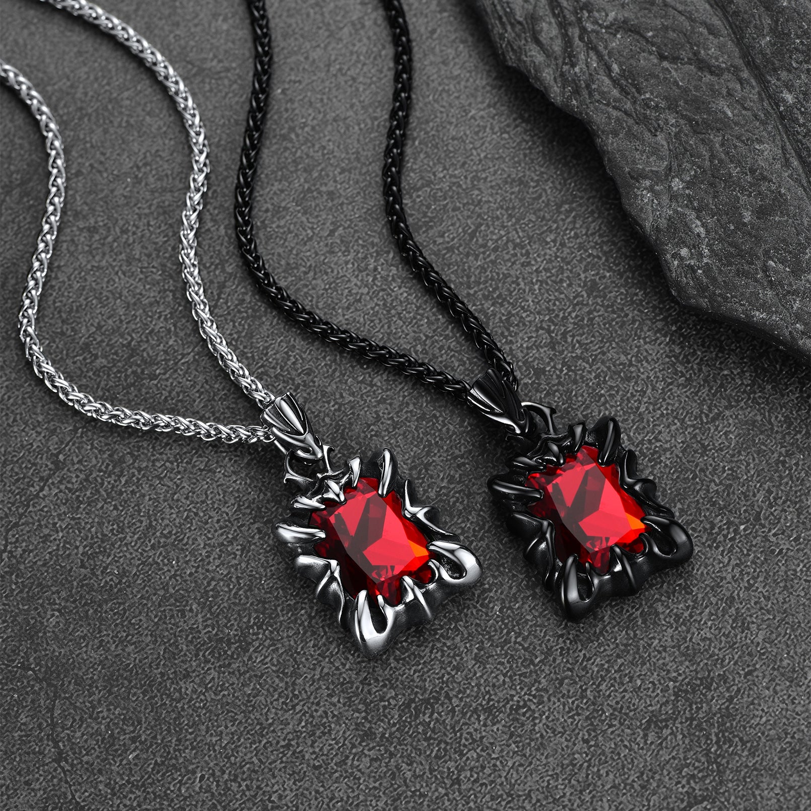 Gothic Crystal Ruby Dragon Claw Necklace for Men