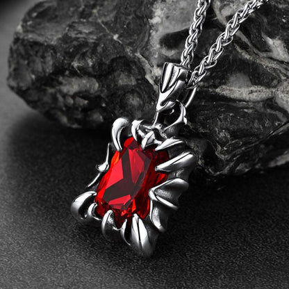 FaithHeart Gothic Crystal Ruby Dragon Claw Necklace for Men FaithHeart