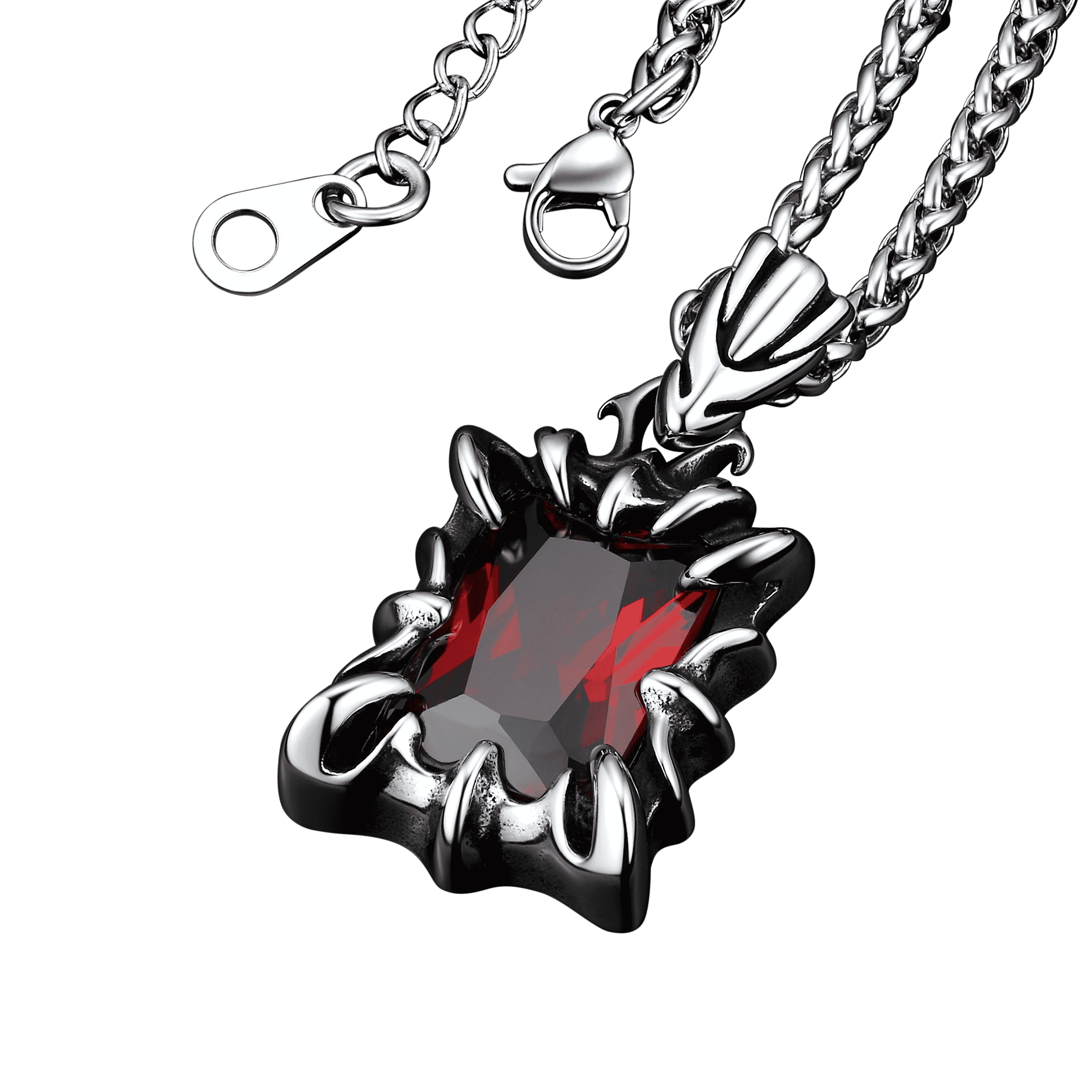 Gothic Dragon Head Pendant Necklace With Red/Blue Stone - Stainless Steel - 22 Inch Chain - Unisex