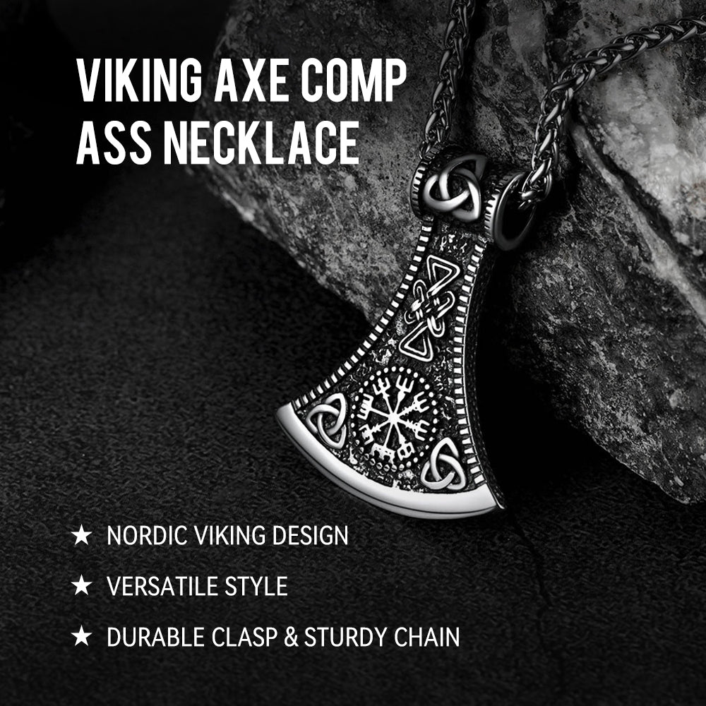 FaithHeart Viking Axe Pendant Necklace With Compass For Men FaithHeart