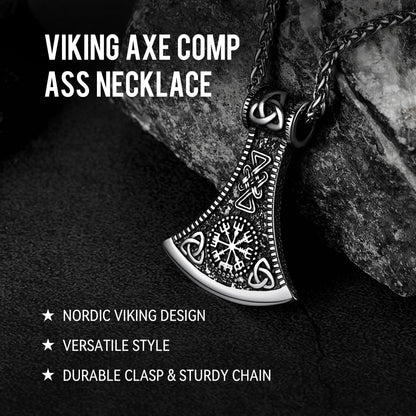 FaithHeart Viking Axe Pendant Necklace With Compass For Men FaithHeart