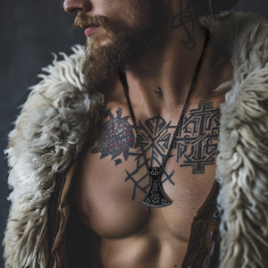 Battle Axe Viking Pendant Compass  Necklace For Men