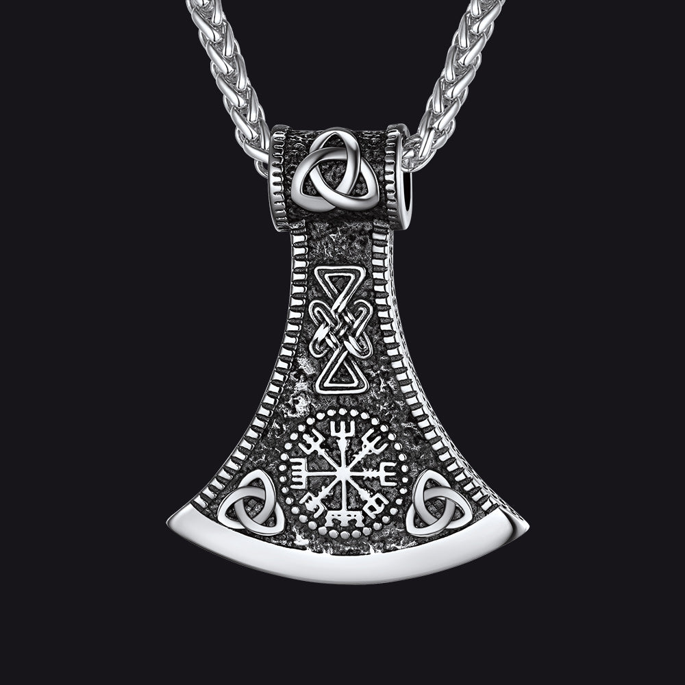 Battle Axe Viking Pendant Necklace Compass