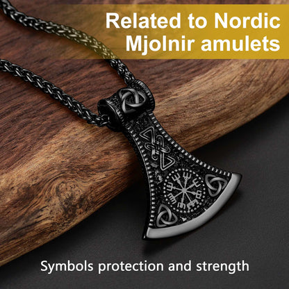 FaithHeart Viking Axe Pendant Necklace With Compass For Men FaithHeart