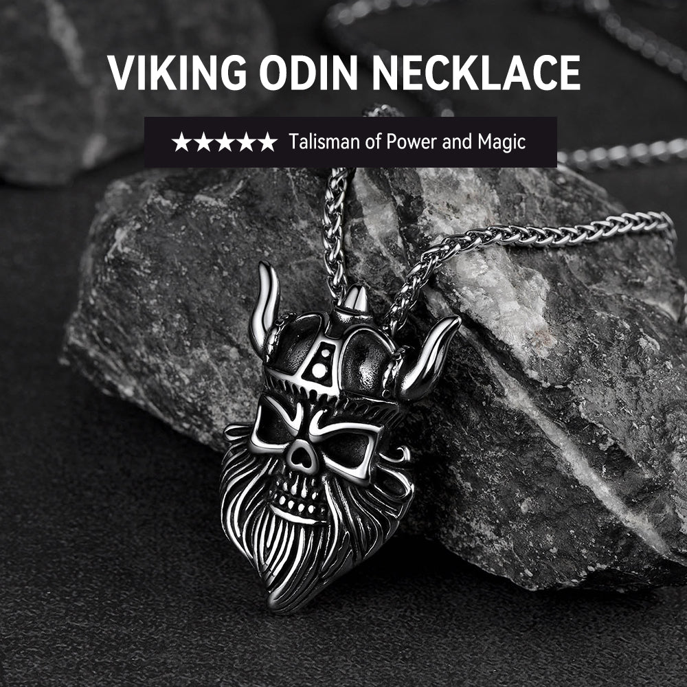 FaithHeart Vintage Viking Odin Pendant Necklace for Men Women