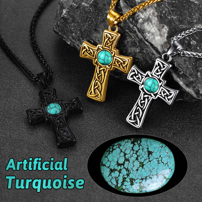Turquoise Celtic Cross Pendant Necklace For Men