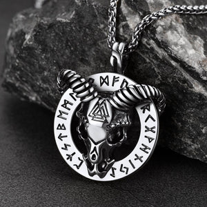 FaithHeart Viking Baphomet Satan Goat Pendant Necklace With Runes for Men FaithHeart