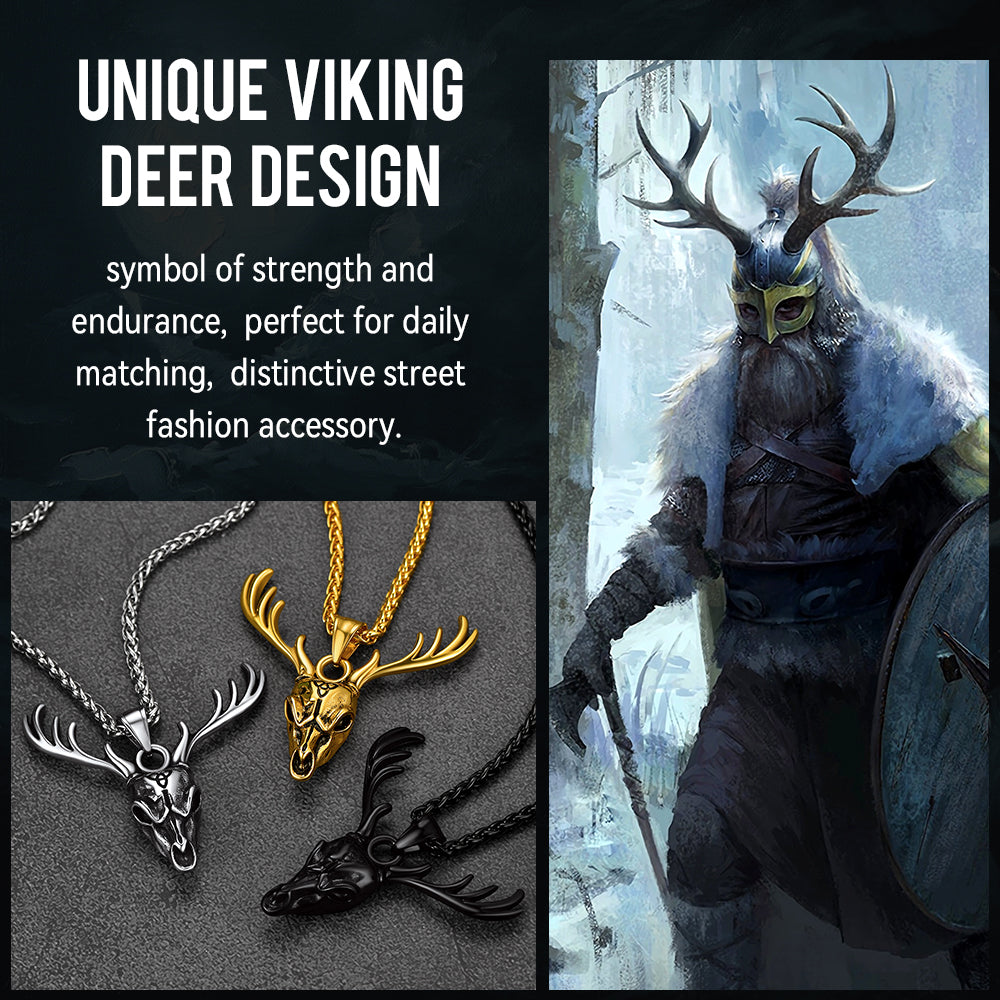 Viking Deer Necklace With Celtic Knot for Men Women