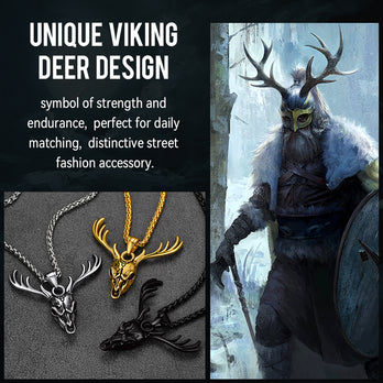 Viking Deer Necklace With Celtic Knot for Men Women