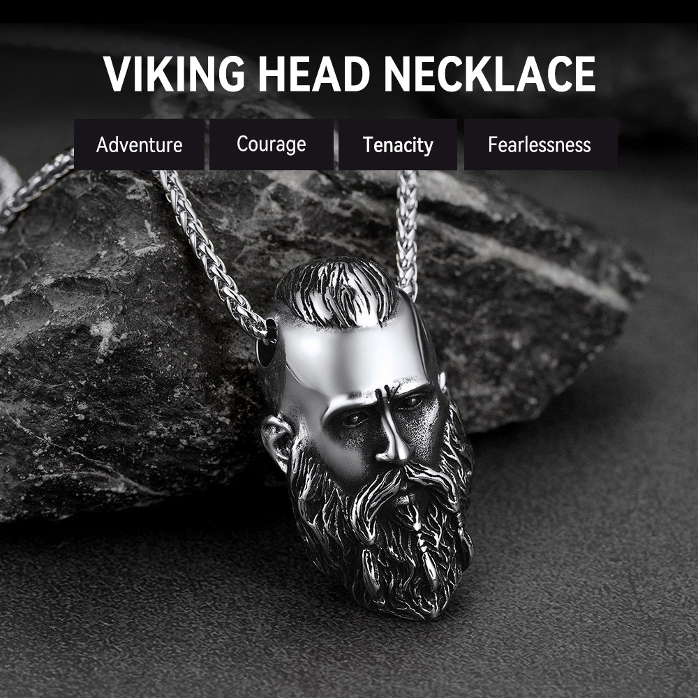 FaithHeart Nordic Viking Head Necklace Amulet for Men Boys