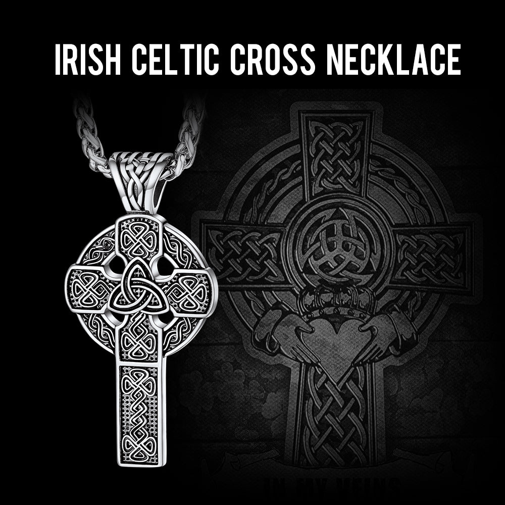 Irish Celtic Knot Cross Necklace For Men