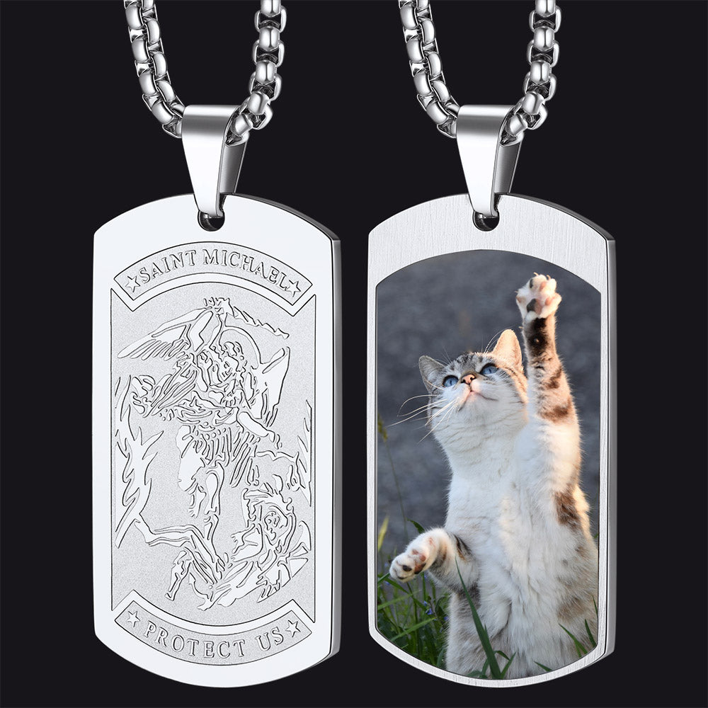 FaithHeart Custom Saint Michael Dog Tag Necklace with Picture for Men FaithHeart