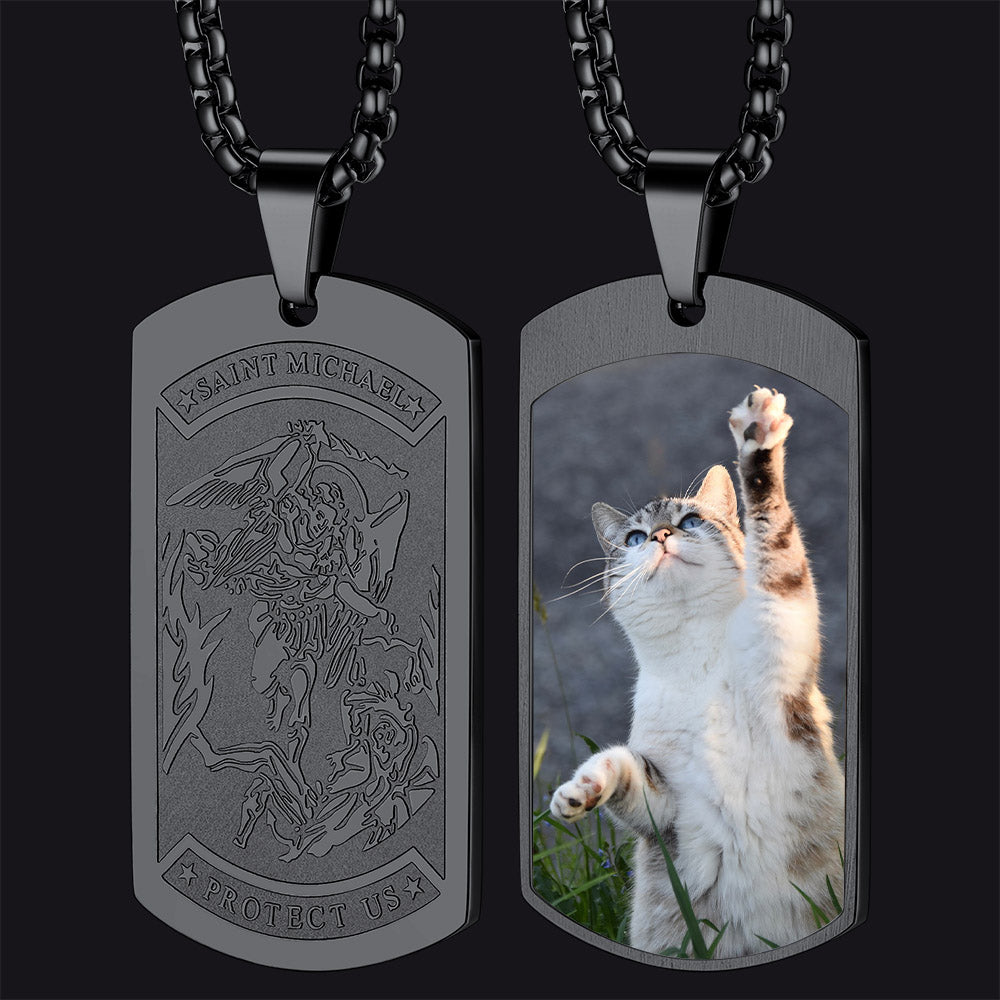 FaithHeart Custom Saint Michael Dog Tag Necklace with Picture for Men FaithHeart