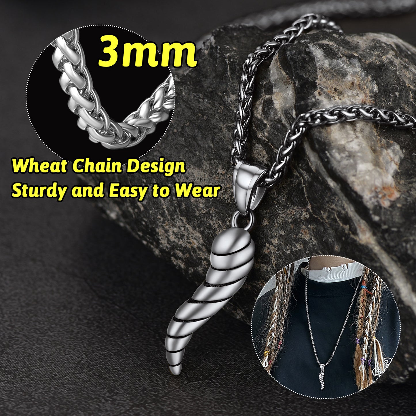 Italian Horn Necklace Cornicello Amulet Pendant for Men Women