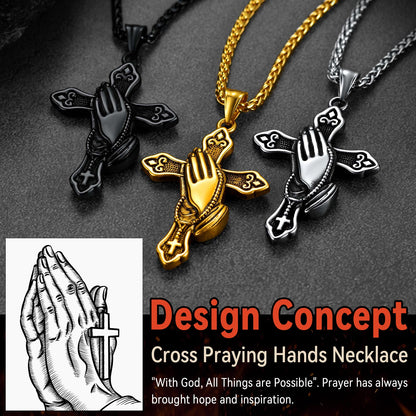 Flash Sale Christian Praying Hands Cross Necklace For Men