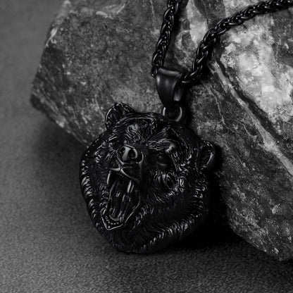 Wild Roaring Bear Head Pendant Necklace for Men FaithHeart Jewelry