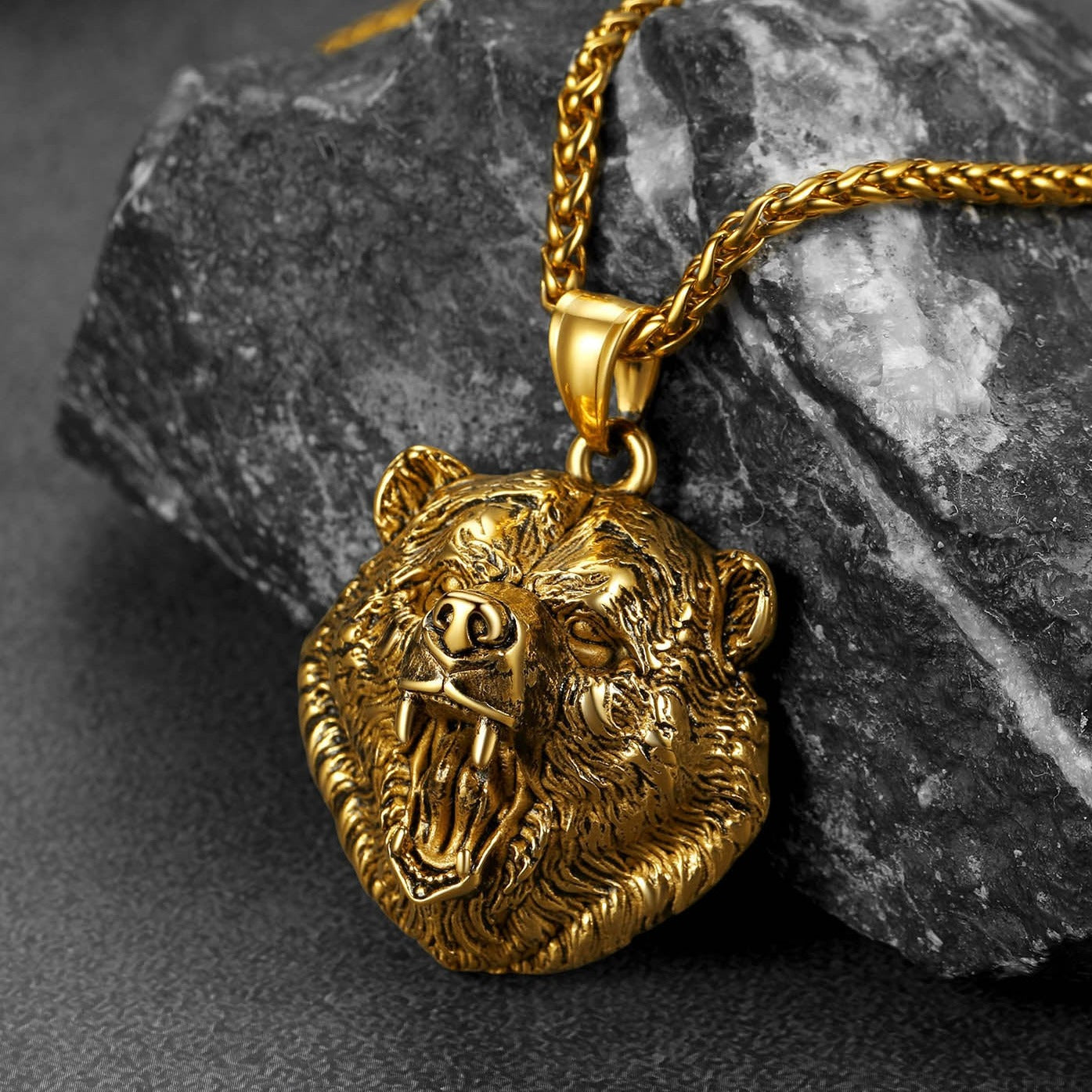 Wild Roaring Bear Head Pendant Necklace for Men FaithHeart Jewelry