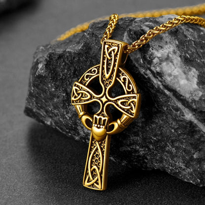 FaithHeart Celtic Knot Cross Claddage Necklace For Men FaithHeart