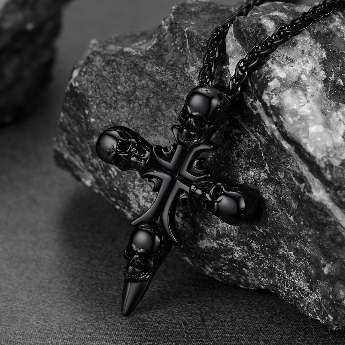 FaithHeart Vintage Skull Cross Necklace For Men Stainless Steel FaithHeart