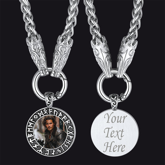 FaithHeart Custom Viking Rune Picture Necklace With Wolf King Chain FaithHeart