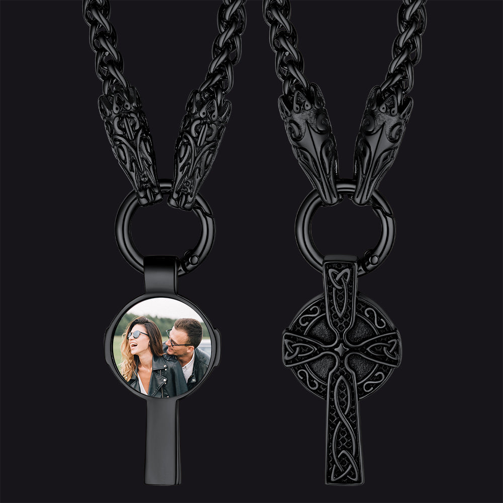 FaithHeart Custom Picture Celtic Cross Necklace with Wolf King Chain FaithHeart