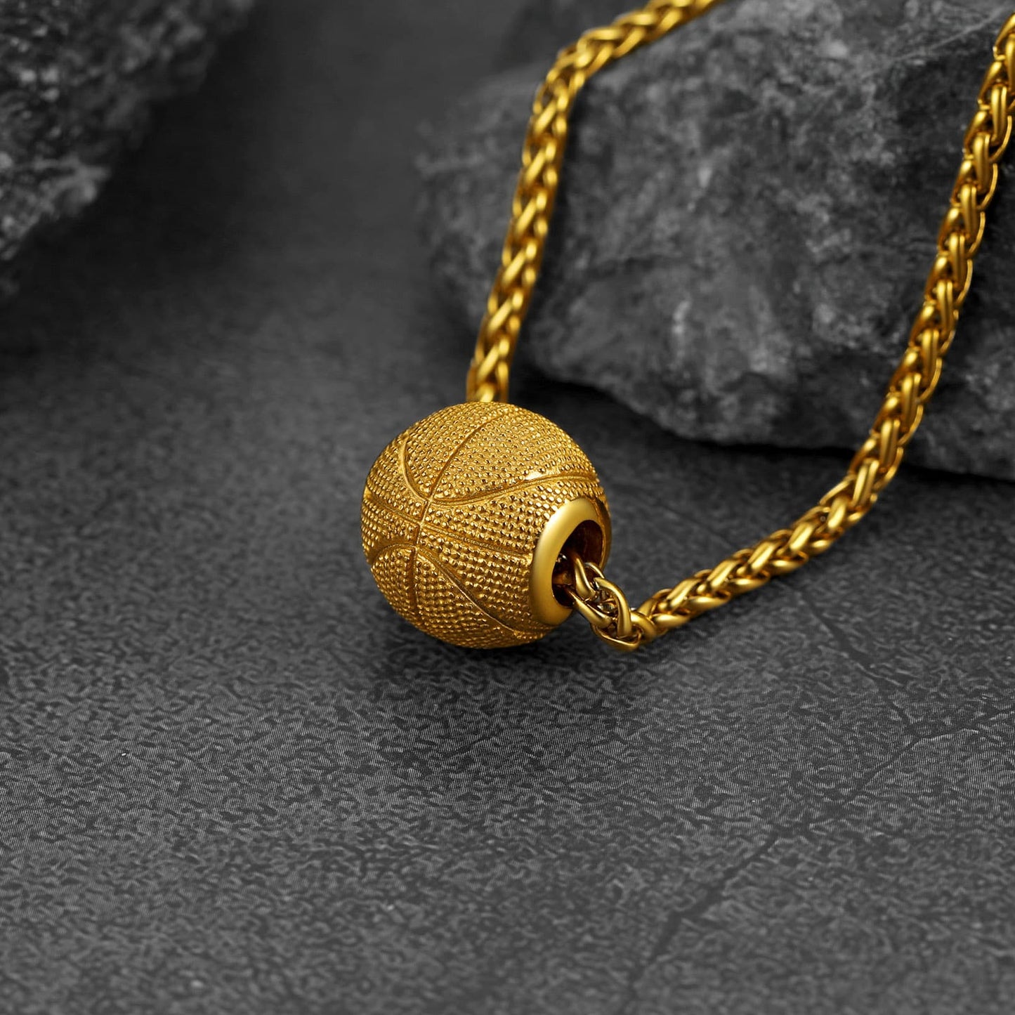 FaithHeart 3D Basketball Pendant Stainless Steel Sports Necklace FaithHeart