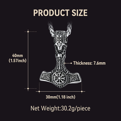 Thor's Hammer Necklace With Viking Compass For Men