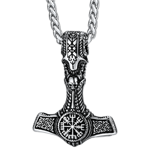 FaithHeart Viking Thor's Hammer Necklace With Compass For Men FaithHeart