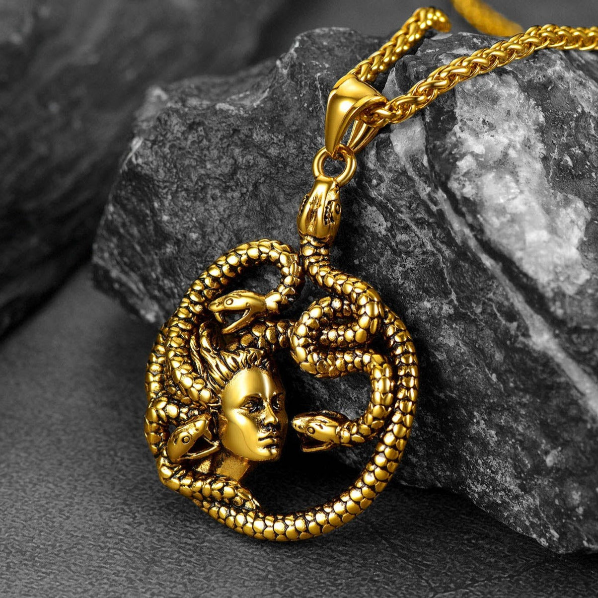 FaithHeart Mythology Medusa Gorgon Necklace Stainless Steel Gothic Jewelry FaithHeart