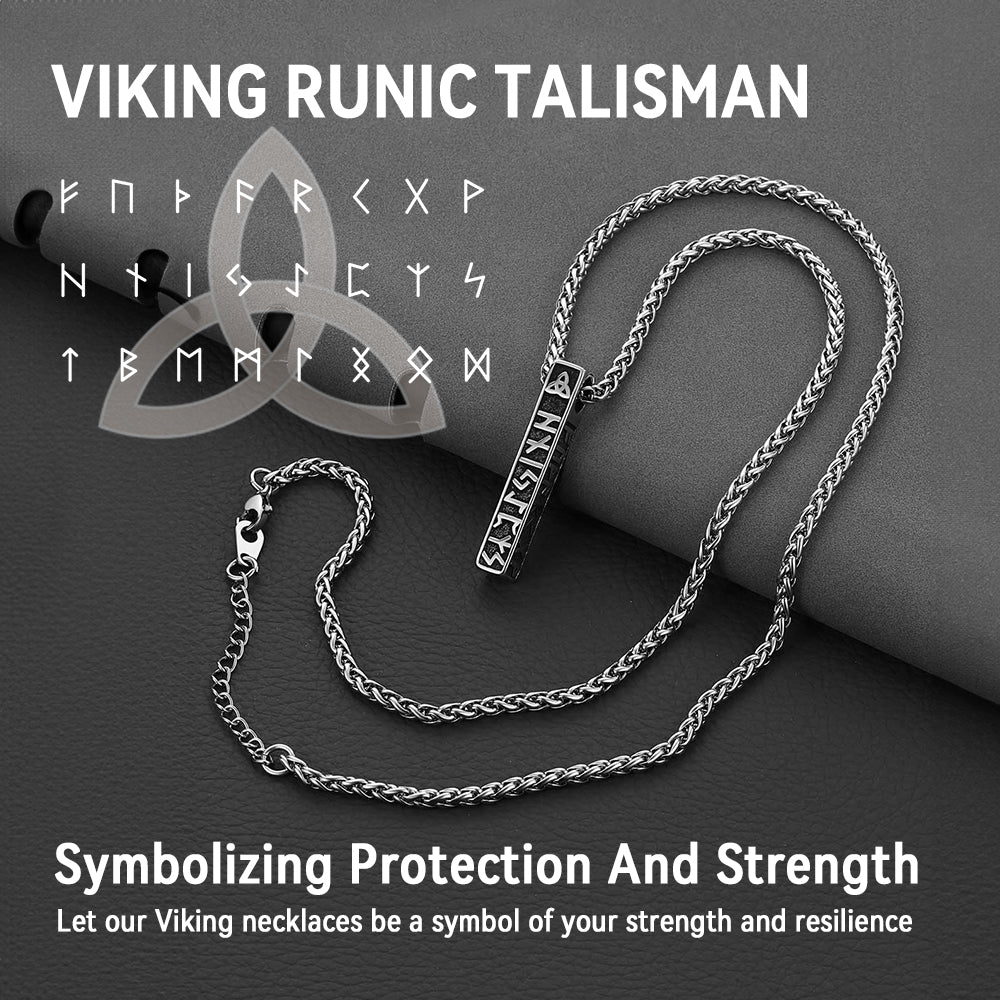 Engraved Viking Runes Bar Necklace Pendant Jewelry For Men