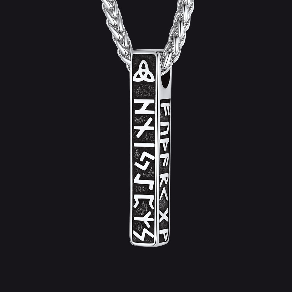 Engraved Viking Runes Bar Necklace Pendant Amulet For Men