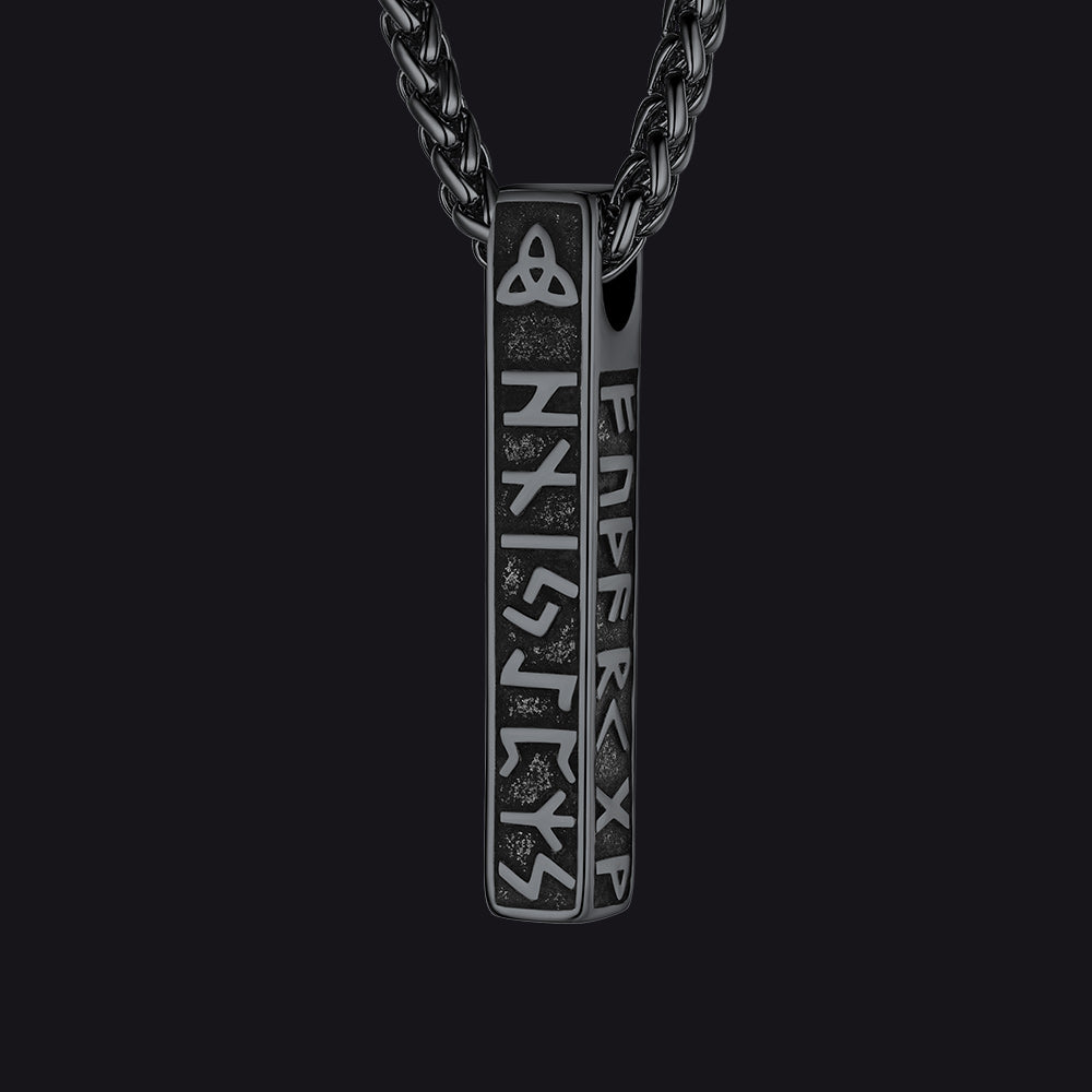 Engraved Viking Runes Bar Necklace Pendant Amulet For Men