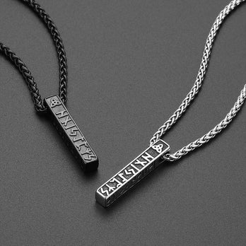 Engraved Viking Runes Bar Necklace Pendant Amulet For Men