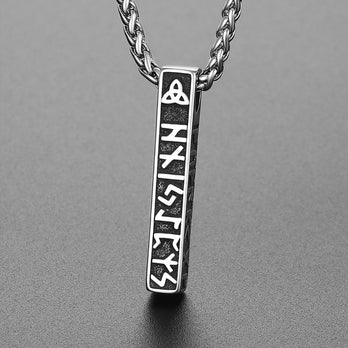 Engraved Viking Runes Bar Necklace Pendant Amulet For Men