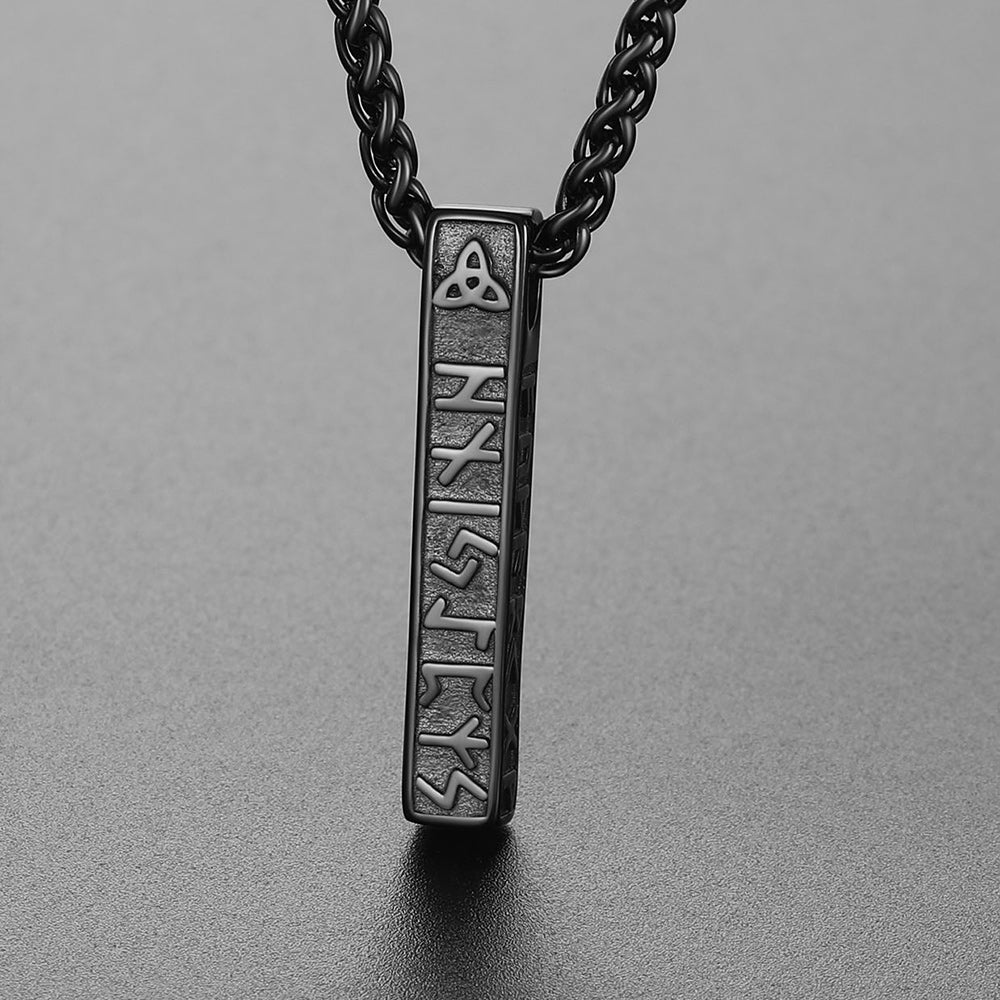 Engraved Viking Runes Bar Necklace Pendant Amulet For Men