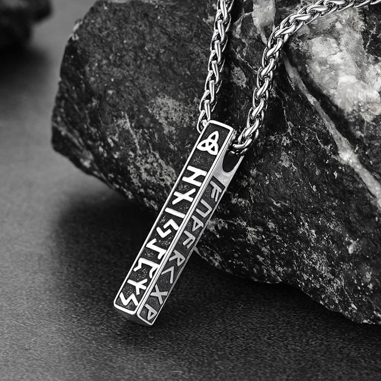 Engraved Viking Runes Bar Necklace Pendant Jewelry For Men