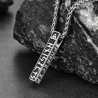 Engraved Viking Runes Bar Necklace Pendant Jewelry For Men