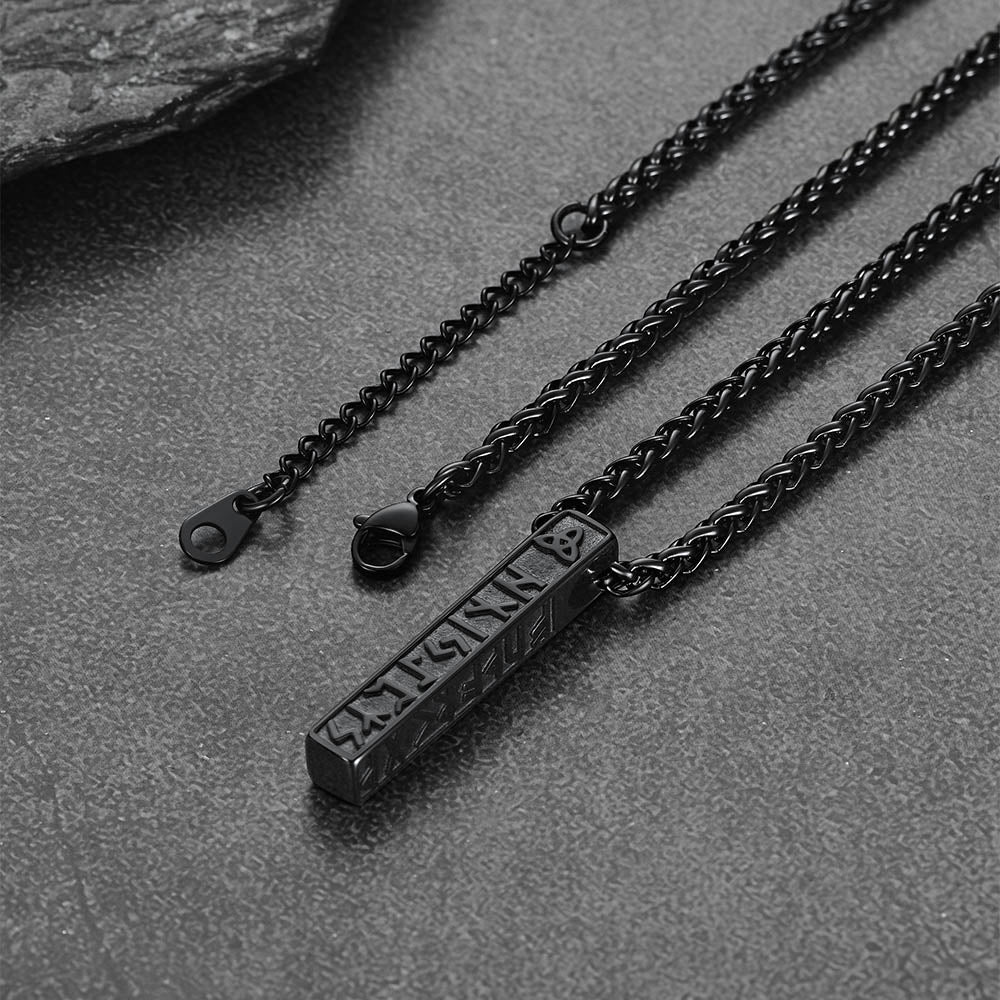 FaithHeart Custom Viking Runes Necklace Vertical Bar Amulet Pendant For Men FaithHeart